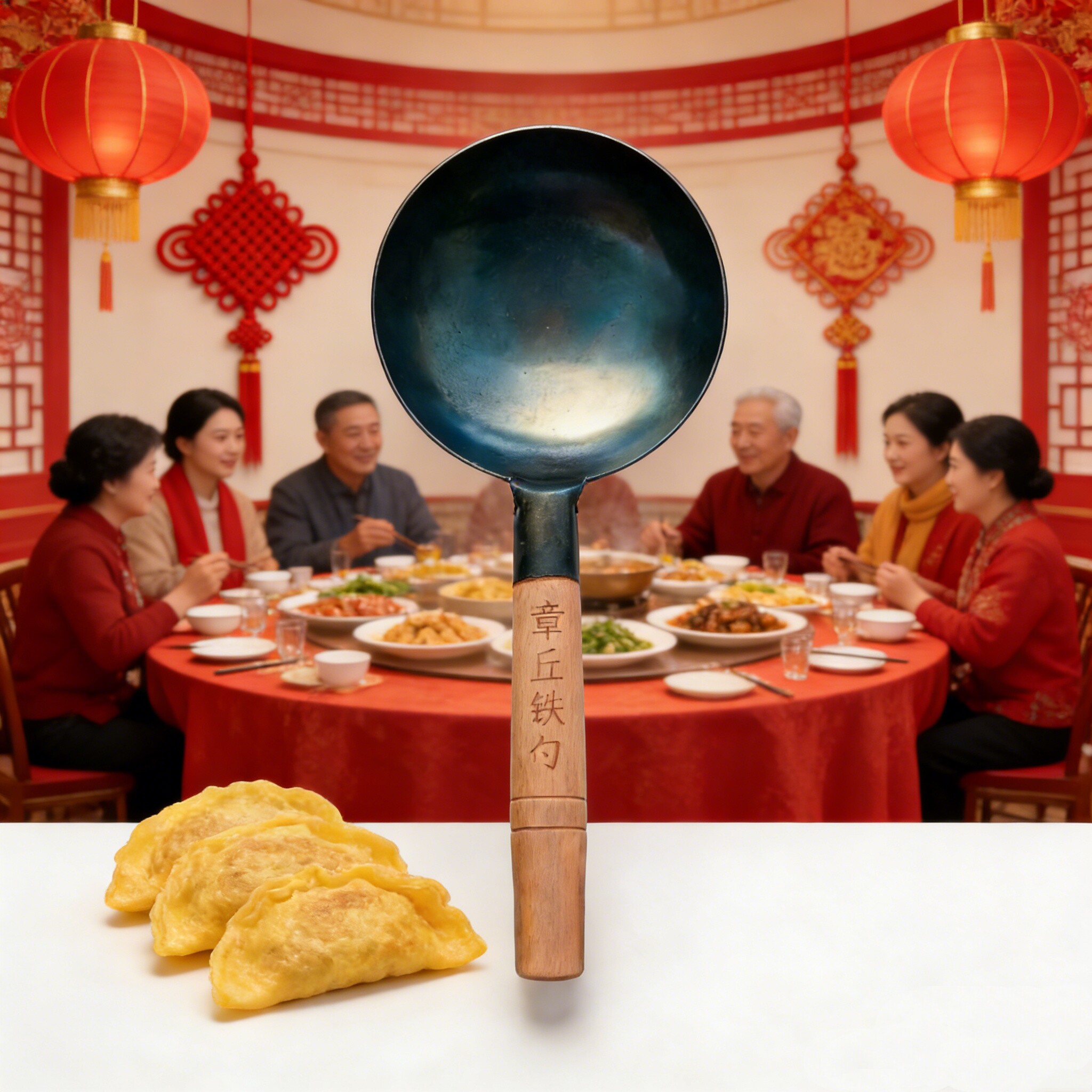 蛋饺专用锅蛋饺神器不粘无涂层纯铁勺做蛋饺铁勺木柄一体章丘铁勺