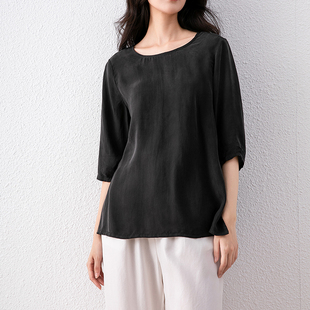 新款 超薄宽松文艺休闲女上衣 T恤夏季 日本客供100%纯铜氨丝中袖