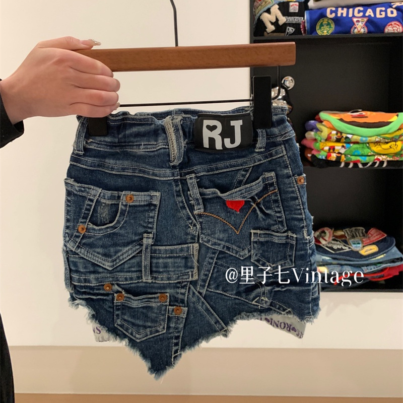 23658里子七日系童装中古Roni女童不规则牛仔半裙大jue版