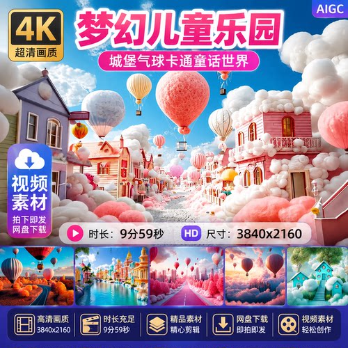 高清3D梦幻儿童乐园城堡气球卡通童话世界充气城堡素材视频素材