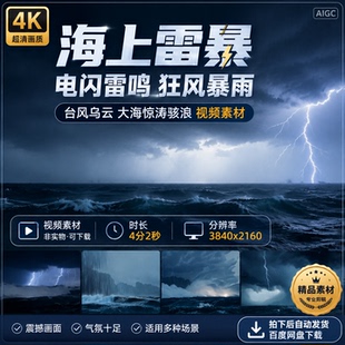 高清海上震撼电闪雷鸣狂风暴雨台风乌云大海惊涛骇浪视频素材