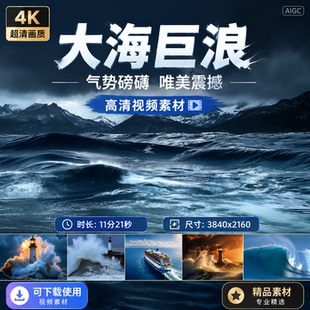 高清大海海浪巨浪翻滚波涛汹涌拍打礁石气势磅礴唯美震撼视频素材