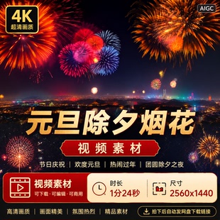 高清节日烟花燃放庆祝欢度元旦热闹过年团圆除夕之夜视频素材