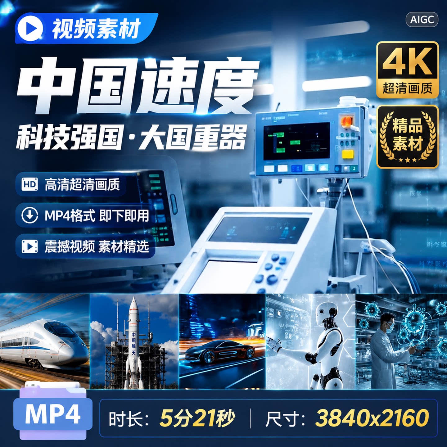 高清中国速度现代化高铁火箭发射中国梦科技强大国重器视频素材