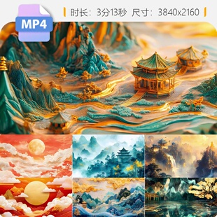 高清国潮背景国风大气喜庆祥云AIGCled龙传统敦煌舞台4k视频素材