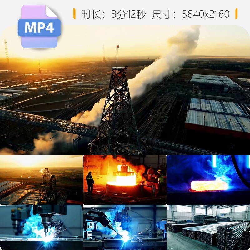 高清炼钢厂钢铁生产冶炼工艺高炉轧机铸造切割运输仓储视频素材