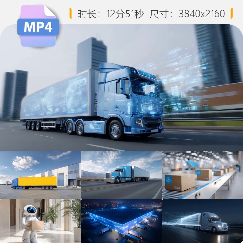 高清自动化仓储智慧物流低空经济运输船货车AI数字效率视频素材