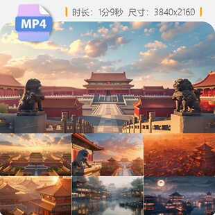 高清大唐盛世长安古代中国皇宫宫廷背景AI建筑城楼阁视频素材