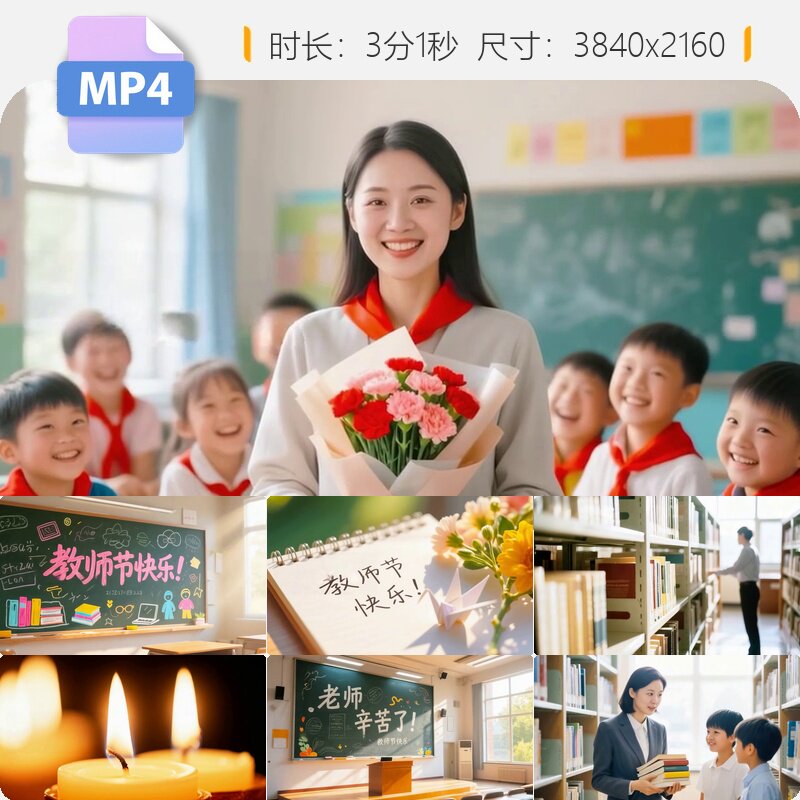 高清9.10教师节感恩老师辛勤工作校园课堂粉笔祝福康乃馨视频素材
