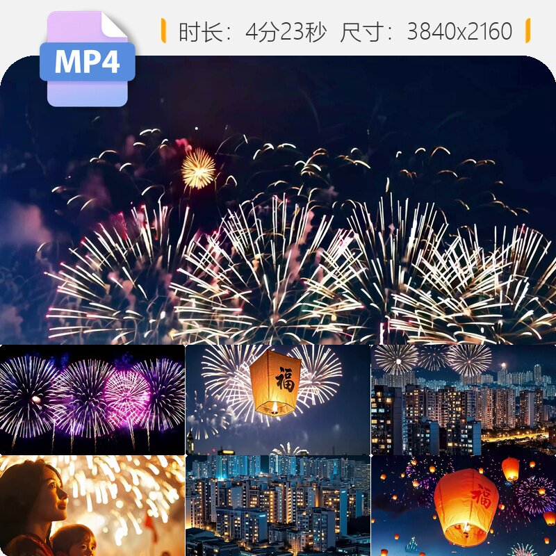 高清过年新家回快闪元旦节万灯火千户烟花通明团聚小区夜视频素材
