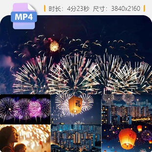 高清过年新家回快闪元旦节万灯火千户烟花通明团聚小区夜视频素材