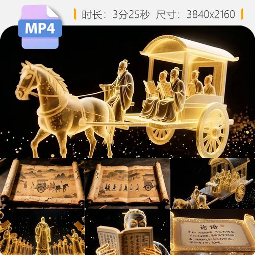 高清孔子周游列国授课论语场景教师节圣贤马车籍3D立体视频素材