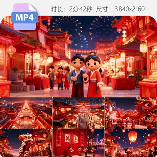 高清2026马年古风新年片头春节场景热闹红火舞龙舞狮烟花视频素材