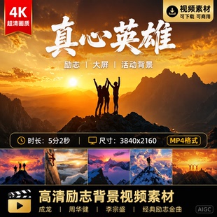 高清真心英雄成龙周华健李宗盛励志大屏歌曲活动背景视频素材