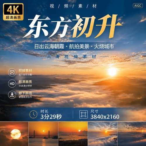 高清日出云海朝霞火烧城市航拍美景东方希望初升太曦视频素材