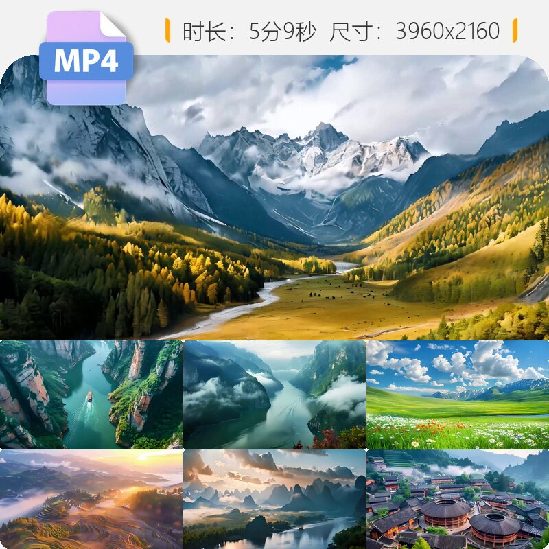 高清4K中国风景航拍祖大好山河美丽自然舞台长江黄河AI视频素材