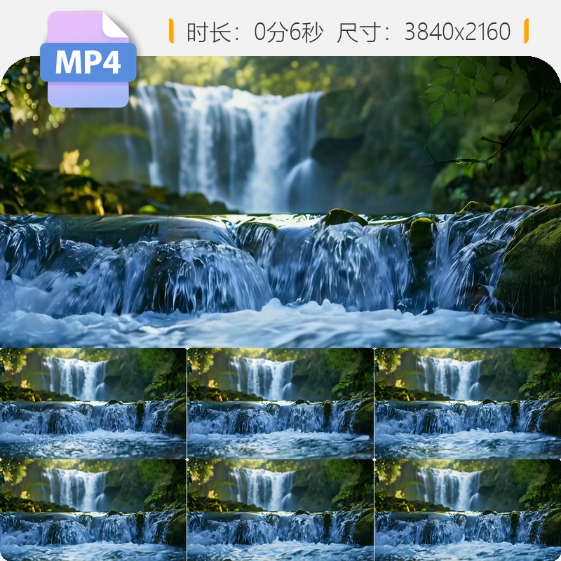 高清山涧溪流瀑布水潺潺流淌穿过小山谷自然风光实拍视频素材