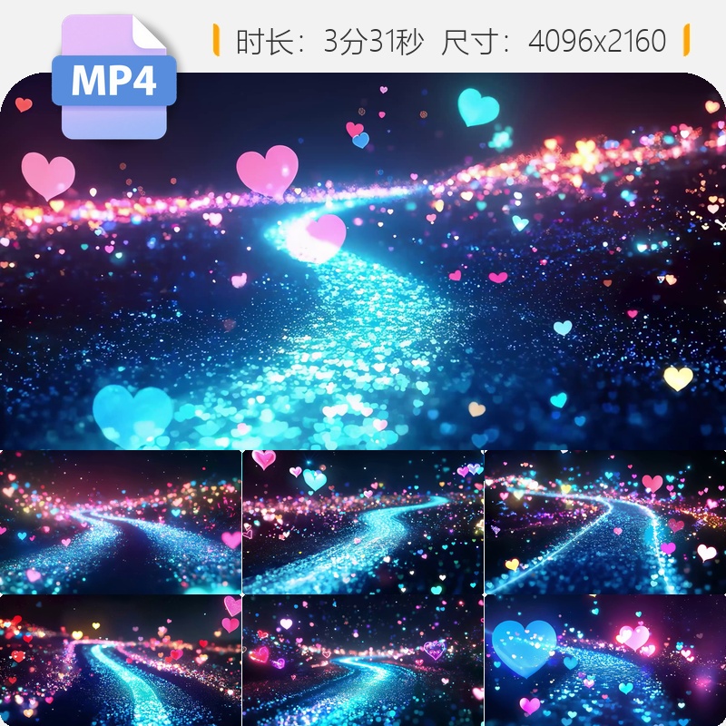 高清浪漫梦幻星轨霓虹隧道穿梭炫酷舞台LED背景爱心粒子视频素材