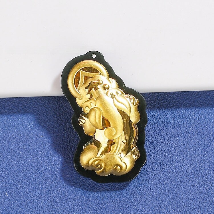 金镶玉貔貅玉吊坠和田墨玉足金款吉祥如意男女款玉石项链节庆送礼图片