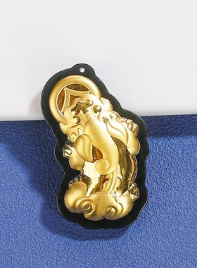 金镶玉貔貅玉吊坠和田墨玉足金款吉祥如意男女款玉石项链节庆送礼