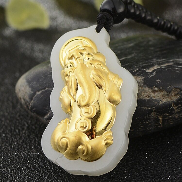金镶玉和田玉貔貅吊坠 足金招财貔貅玉佩男女款转运玉石项链挂件