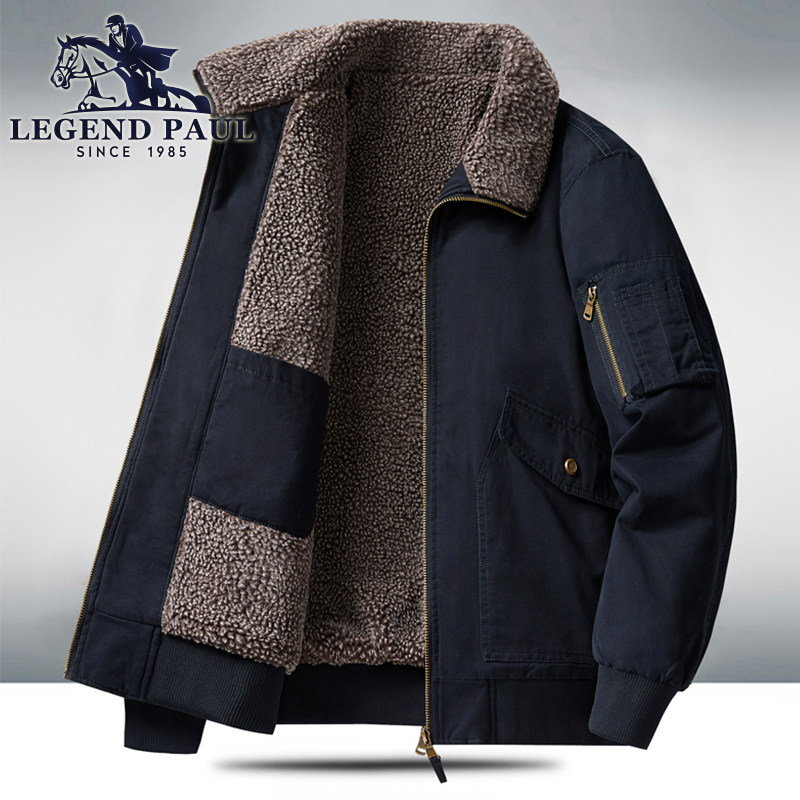 保罗纯棉夹克男士休闲纯棉宽松秋冬加绒加厚保暖外套户外工装上衣