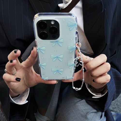 JUEVES星期四浅蓝钻石壳iphone15pm手机壳14promax蝴蝶结15pro软
