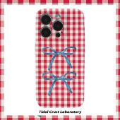 复古红格子蝴蝶结小众菲林二合一手机壳适用苹果17nova14华为p70m