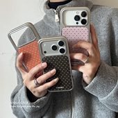 ANNACASE少女灰粉细小波点电镀银边适用苹果17promax手机壳iphone