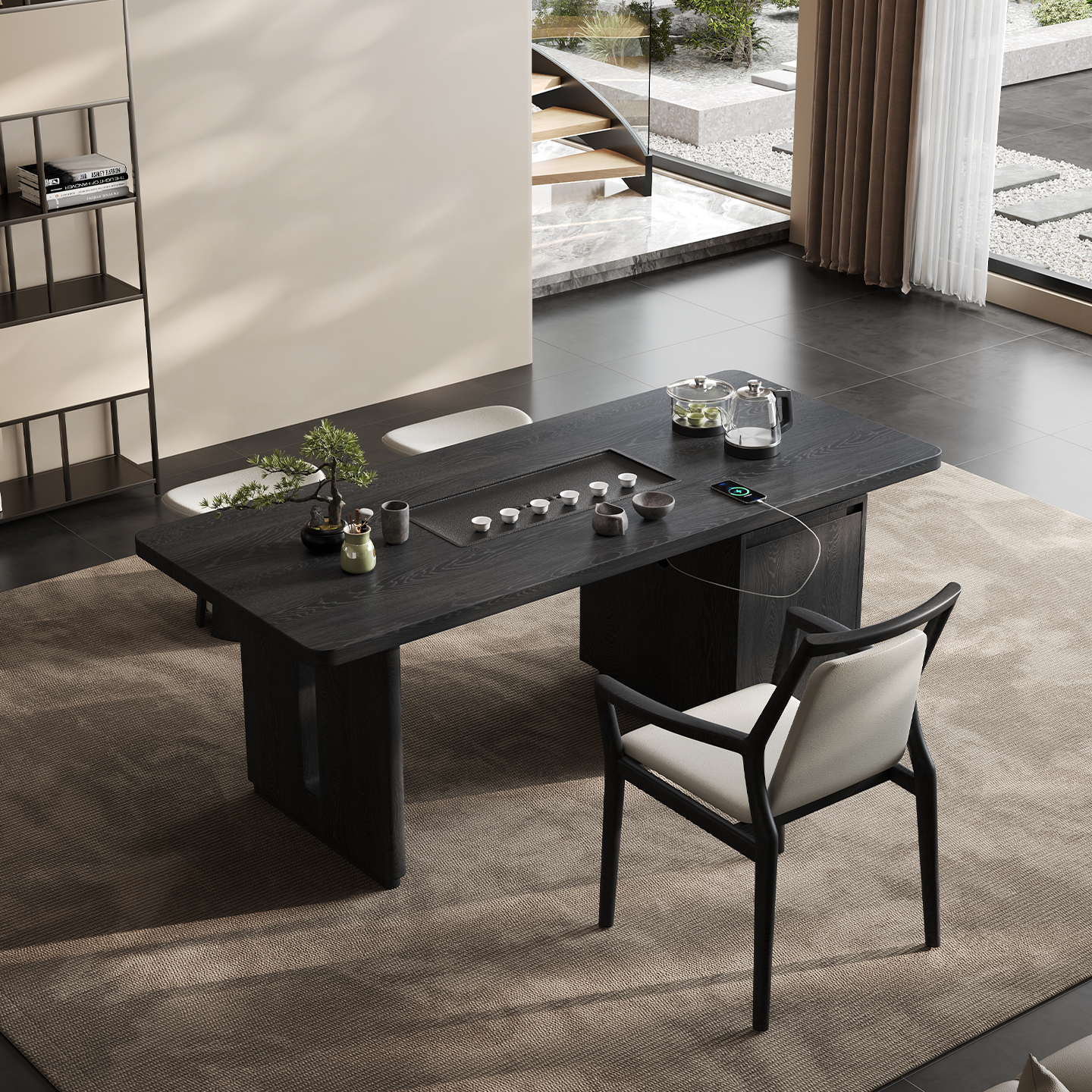 意式极简高端实木茶桌椅组合