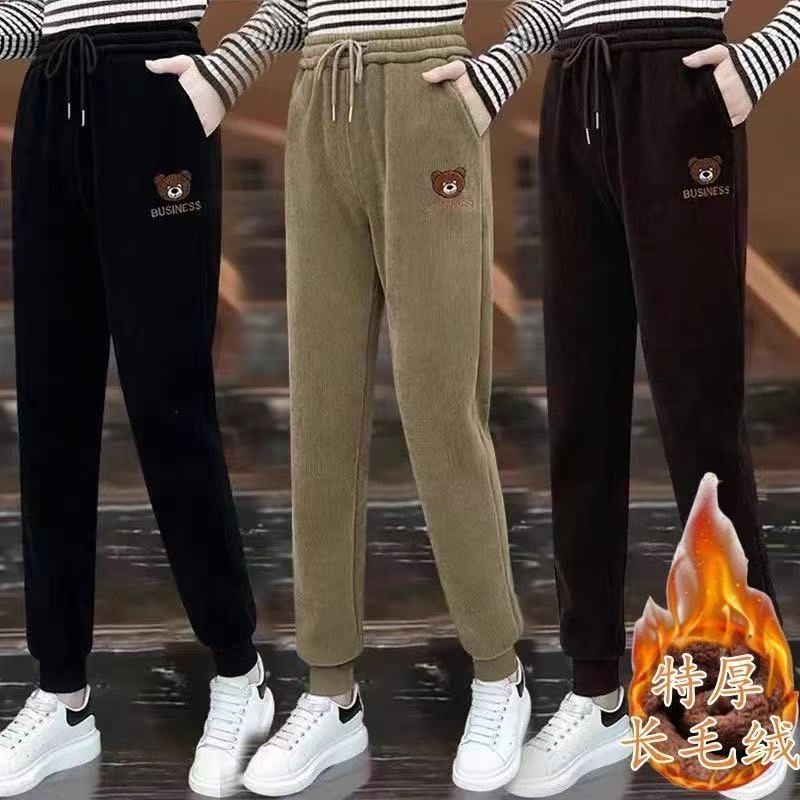 新款女士加绒裤子秋冬天加绒加厚高腰百搭束脚宽松显瘦保暖休闲裤