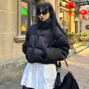 白鸭绒街头潮人烫钻羽绒服女2025冬季新品小土豆立领修身保暖外套