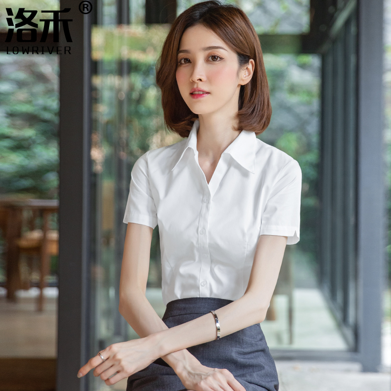 v领职业白衬衫女短袖2021夏薄款气质新款工装免烫工作