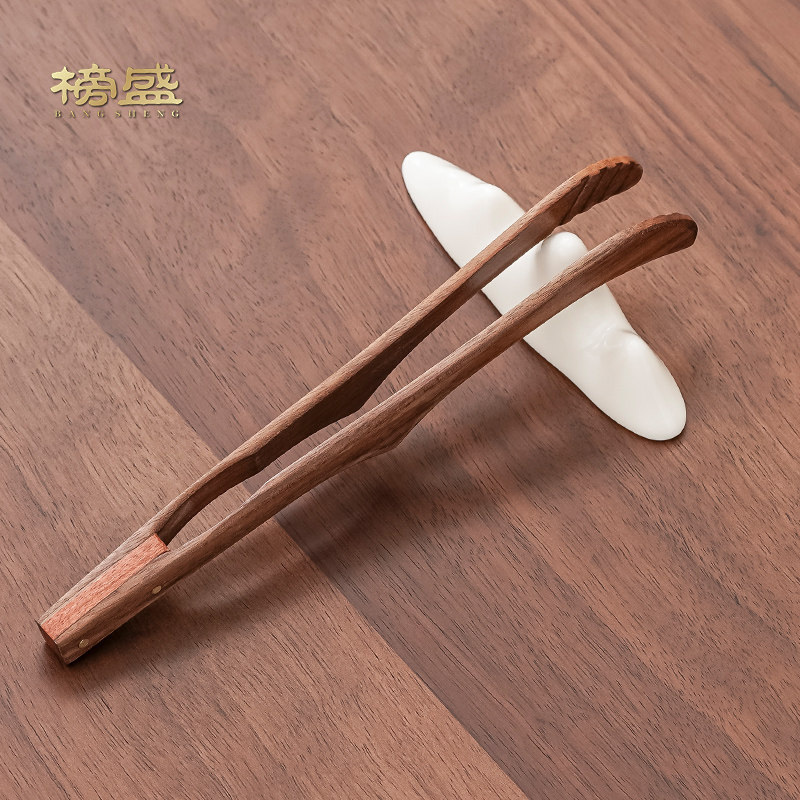 胡桃木实木茶夹镊子高端泡茶工具功夫茶具配件茶道防滑杯夹