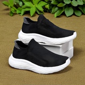 男女同款 春秋一脚蹬黑色飞织运动跑步鞋 休闲百搭轻便爆米花遛弯鞋