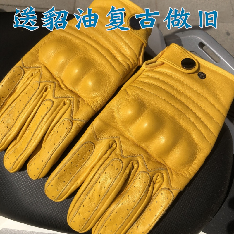 四季头层牛皮手套男士复古触屏真皮摩托机车骑行骑士户外耐用耐磨