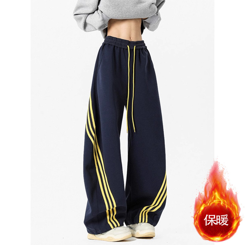 大码300斤秋冬加绒加厚松紧腰显瘦运动阔腿裤美式hiphop街舞裤子