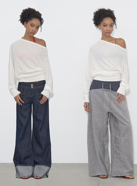 Grown Notold 斜肩蝙蝠袖雾感宽松休闲长袖