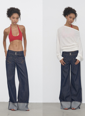 Grown Notold 松弛感翻边丹宁原牛  低腰宽松阔腿直筒牛仔裤