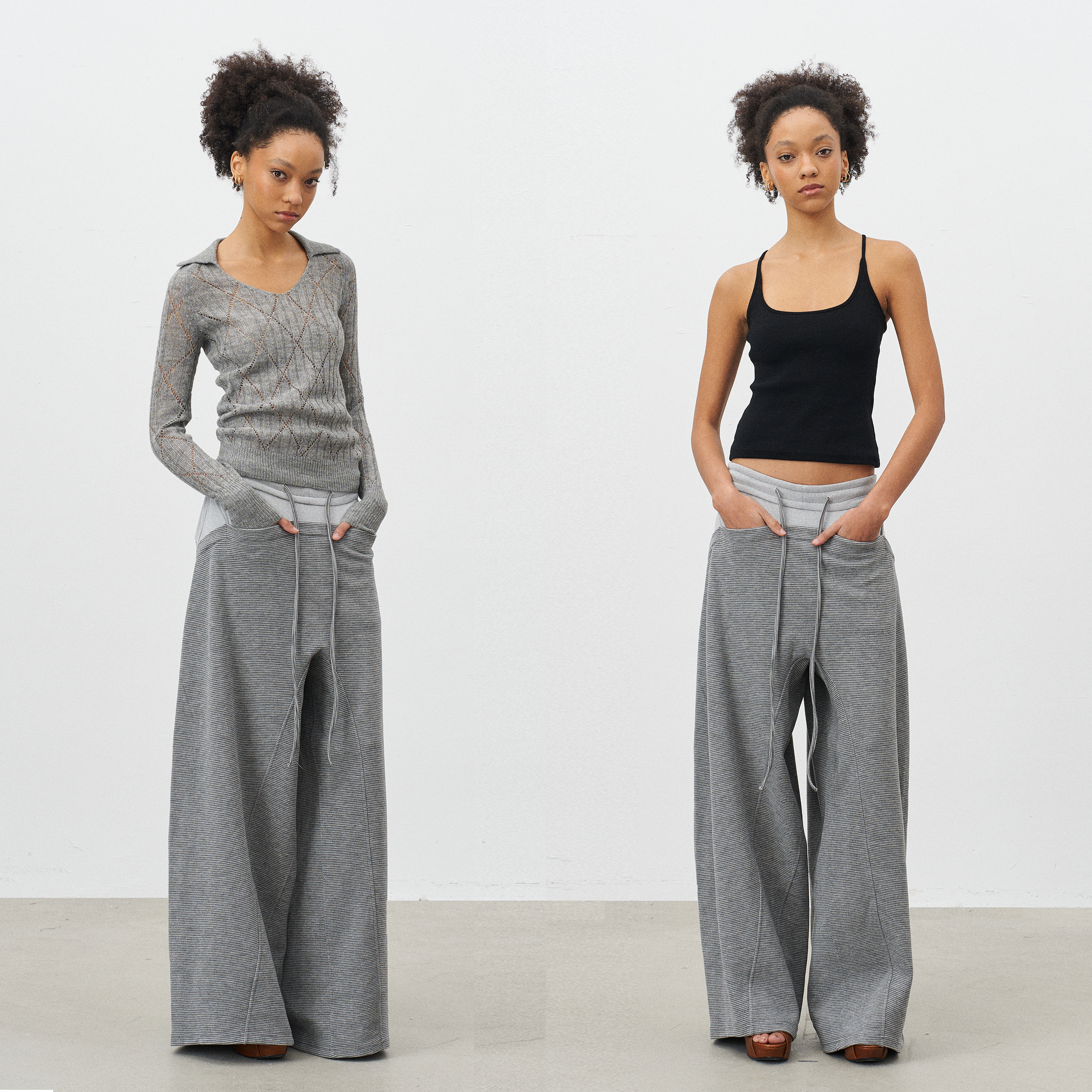 GROWN NOTOLD 亲肤垂感拼接抽绳松紧腰直筒休闲卫裤针织长裤,女装/女士精品,卫裤,淘宝优惠券,粉丝福利购,淘宝优惠卷