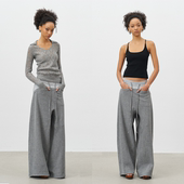 GROWN 针织长裤 NOTOLD 亲肤垂感拼接抽绳松紧腰直筒休闲卫裤