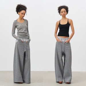 GROWN NOTOLD 亲肤垂感拼接抽绳松紧腰直筒休闲卫裤针织长裤