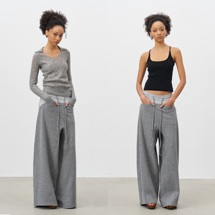 GROWN NOTOLD 亲肤垂感拼接抽绳松紧腰直筒休闲卫裤针织长裤