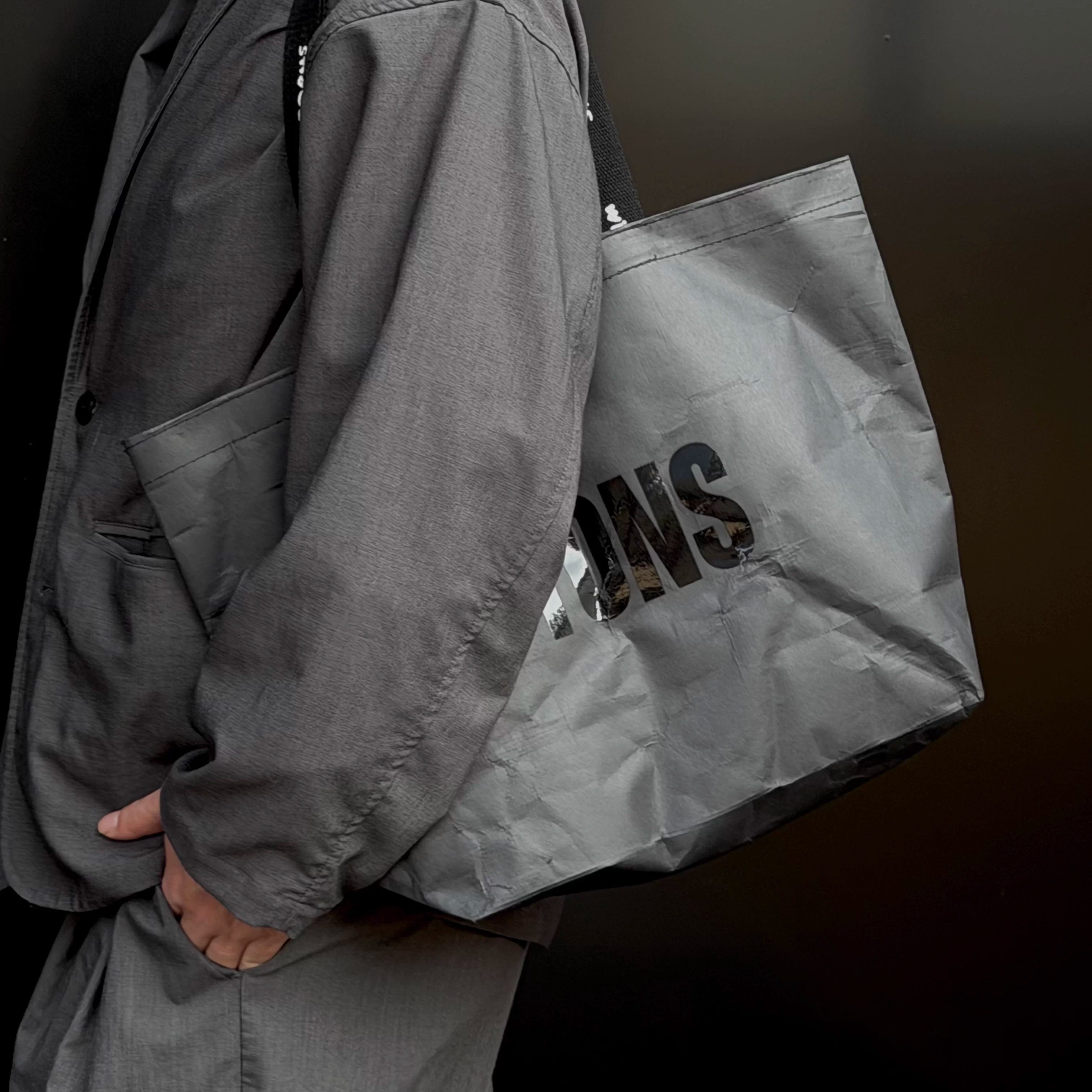 黑色复古文艺手提编织袋定制超大号褶皱牛皮购物手提服装纸袋定做