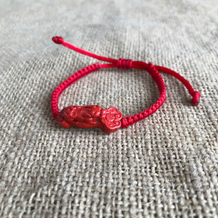 招财火麒麟手链高含量朱砂手工编织红绳本命年男女手链送证书