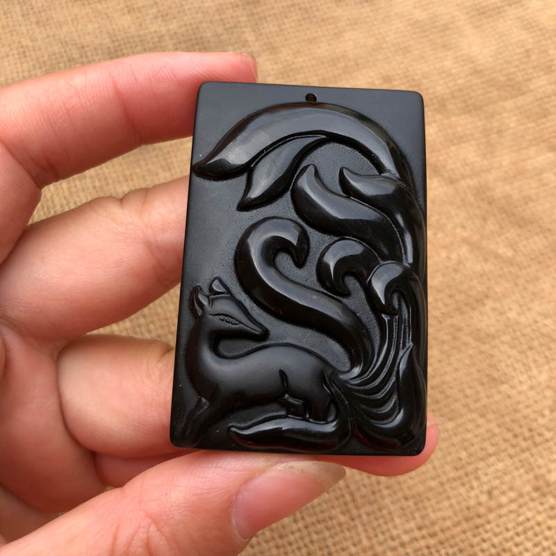 媚狐项链天然黑曜石证书吊坠