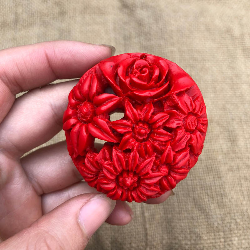 朱砂项链台湾原色朱砂帝王红花朵男女吊坠五朵金花挂件送证书