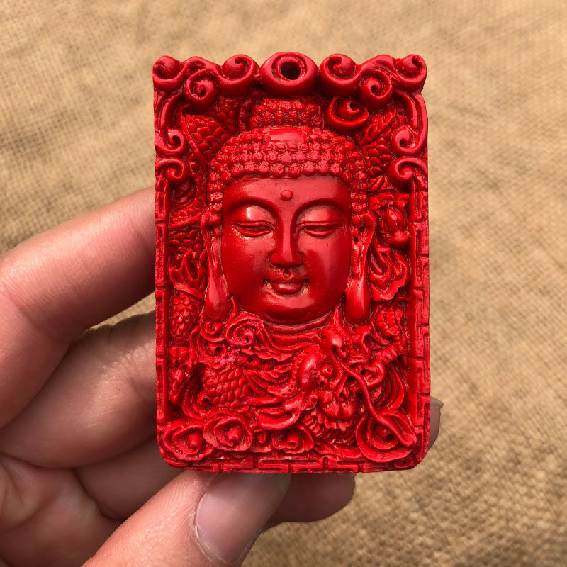 台湾原色朱砂挂件转运护身帝王红大日如来吊牌男女项链送证书