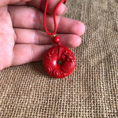 元宝金牛项链天然红朱砂生肖牛平安扣玉佩挂件卧牛生财吊坠送证书