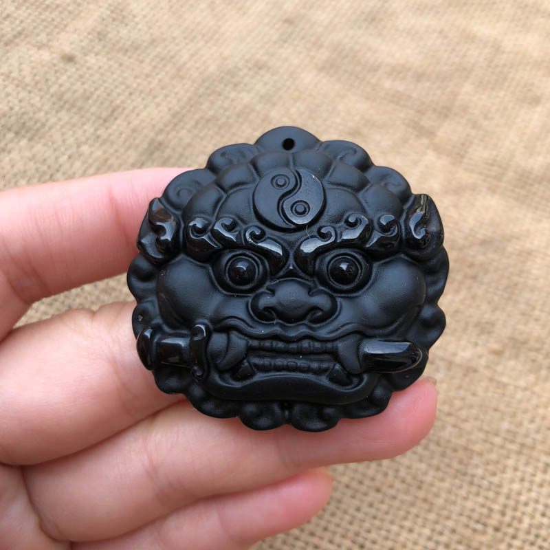 天然黑曜石玉佩项链吊坠